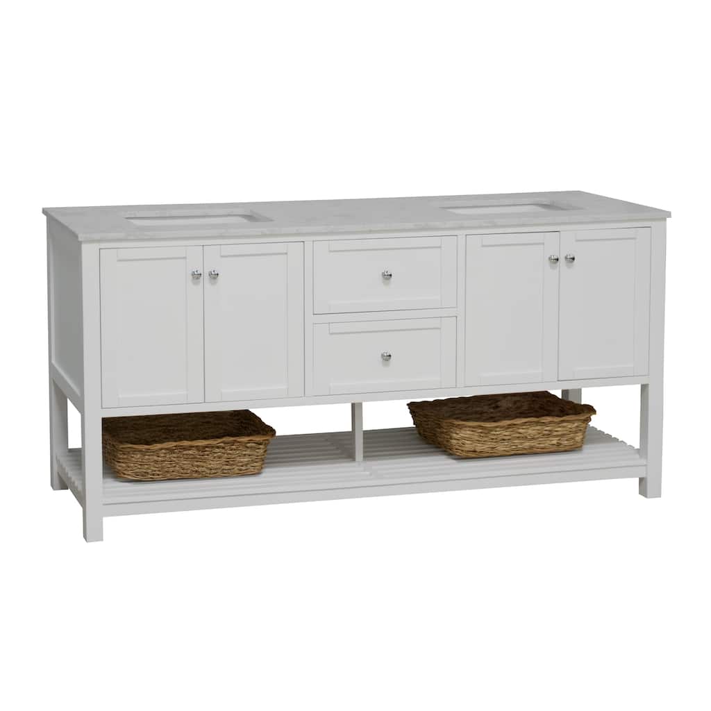 KitchenBathCollection Lakeshore 72" Double Bathroom Vanity with Engineered Carrara Top
