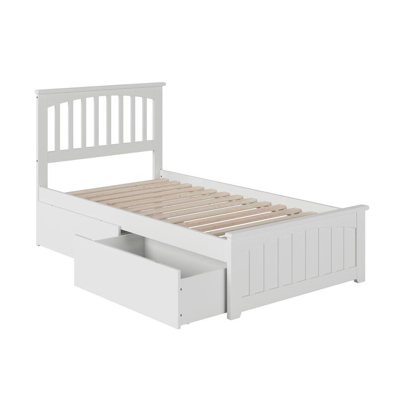 Mission Twin XL Platform Bed with Matching Foot Board with 2 Drawers in White