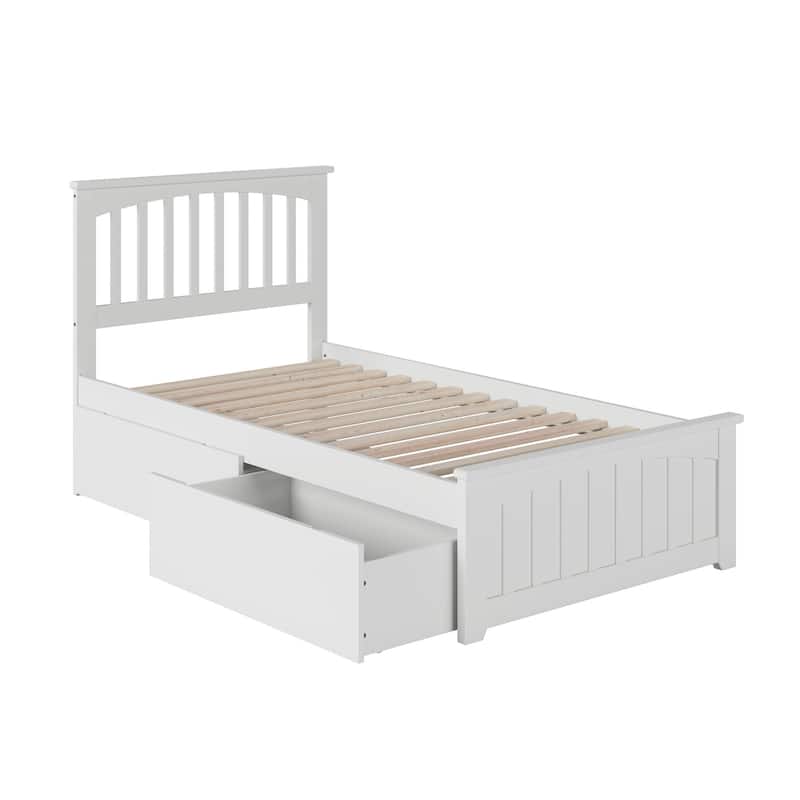 Mission Twin XL Platform Bed with Matching Foot Board with 2 Drawers in White - White