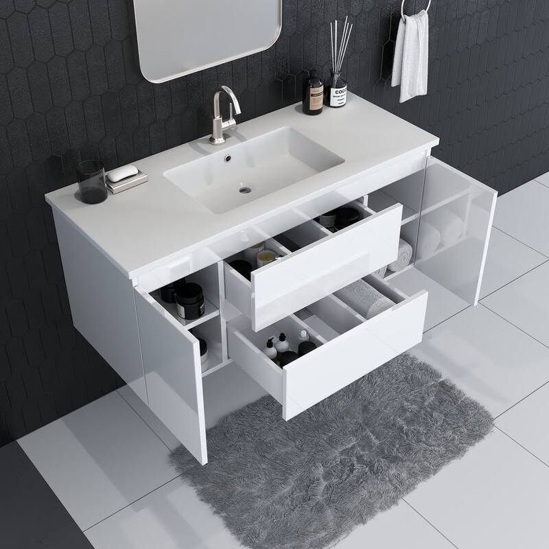 Volpa USA Salt 48-Inch Wall Mounted Floating Bathroom Vanity Set
