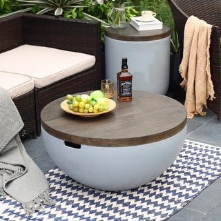 Grey and Brown MgO Round Coffee Table, Indoors and Outdoors