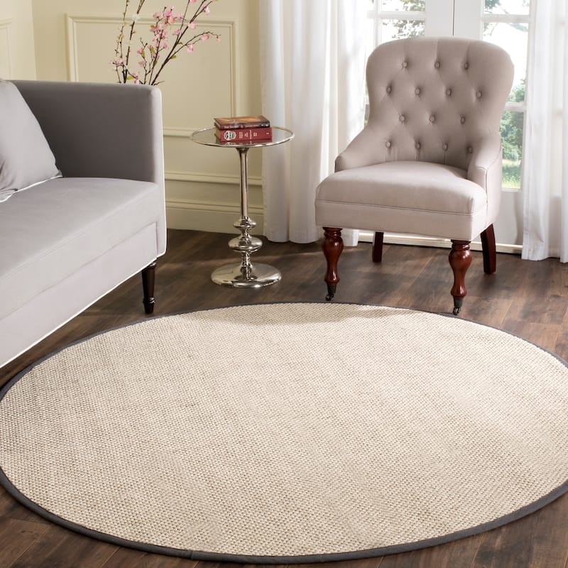 SAFAVIEH Natural Fiber Pacific Casual Border Sisal Rug - 10' x 10' Round - Marble/Dark Grey