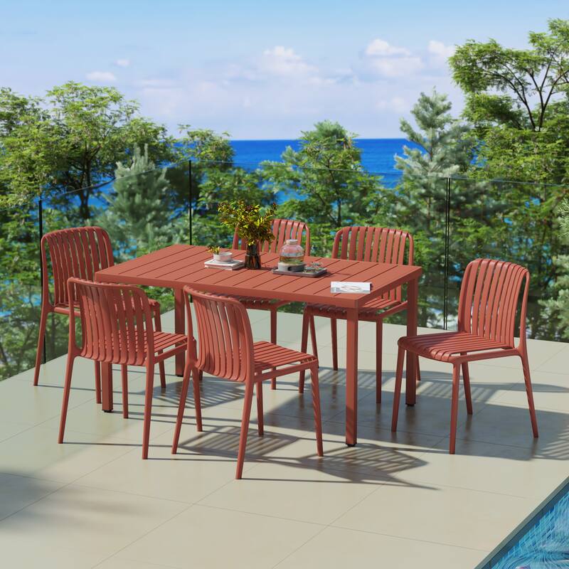 Frond and Form Modern 6-Person Outdoor Patio Rectangular Dining Set