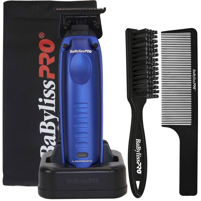 BaBylissPRO FXONE LO-PROFX High Performance Low Profile Compact Trimmer - Blue (FX72) + Fade Brush + Comb + Trimmer Pouch - Blue