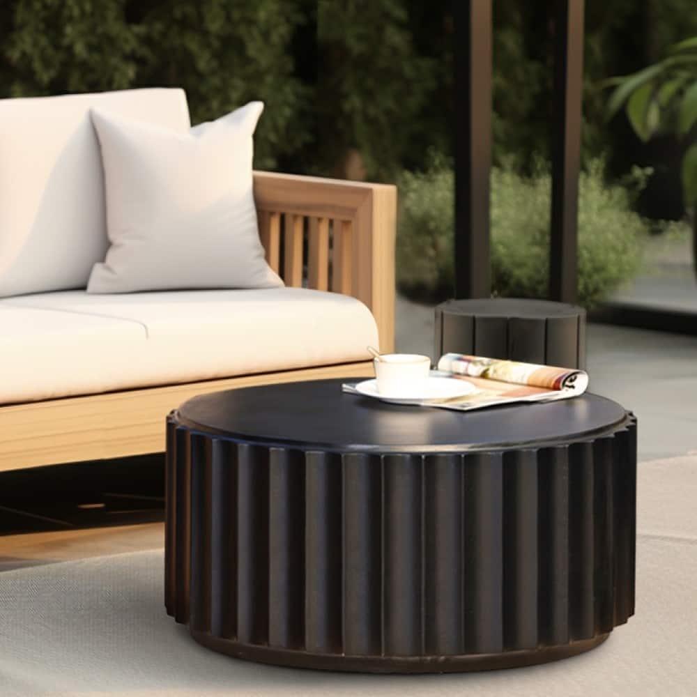 Black Cement Round Coffee Table for Indoor or Outdoor - 27.5" Diameter