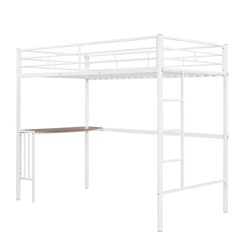 Twin Metal Loft Bed with Desk, Ladder and Guardrails