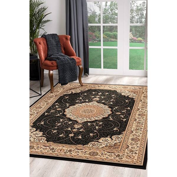 2' x 15' Black and Beige Embellished Runner Rug - 3'6