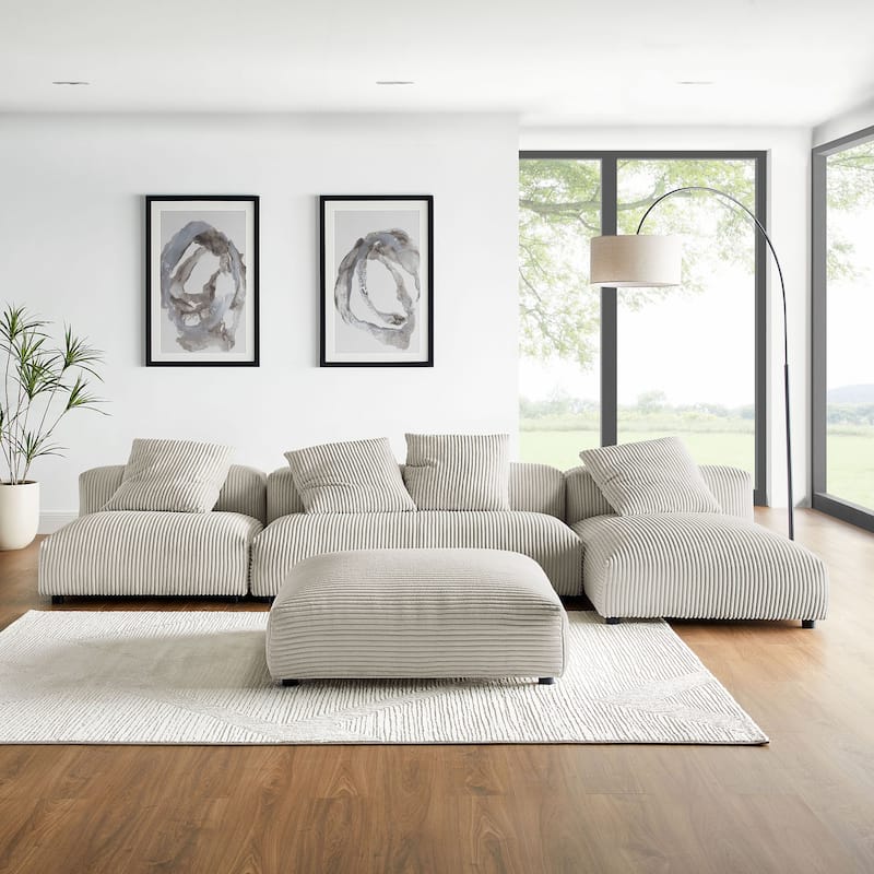 Solace 4-Piece Modular Corduroy Upholstered Sectional Sofa - Almond