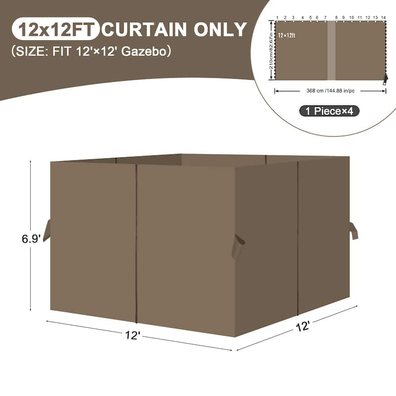 Aoodor Gazebo Curtain Replacement-Universal 4-Panel Sidewalls, Curtain Only