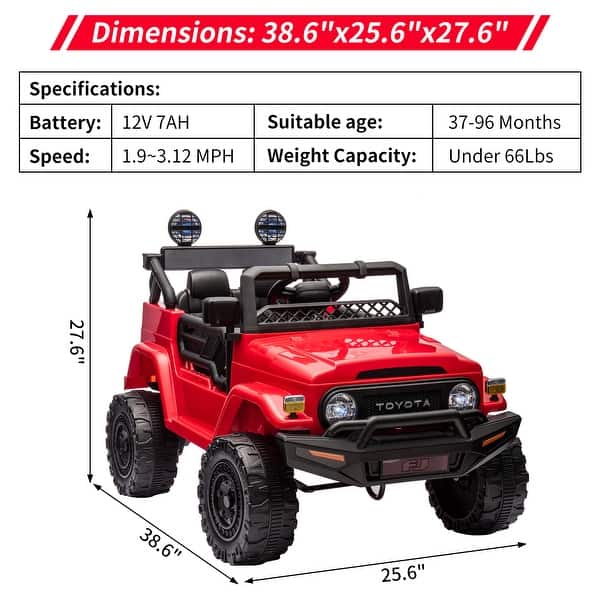 dimension image slide 1 of 4, 12V Ride on Truck Car, 7AH Licensed Toyota Ride on Car, Battery Powered Kids Car, EVA Tires, Ride On Toy for Kids