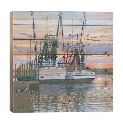 Shem Creek Shrimpers, Charleston, South Carolina Print On Wood by Richard Harpum - Multi-Color