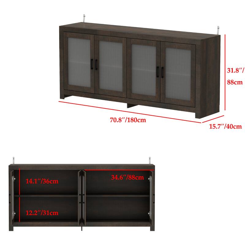 Acrylic Doors Creative White/Brown Buffet Sideboard Bookcase Accent Storage Cabinet: Elegant Storage with Rich Wood Grain Finish