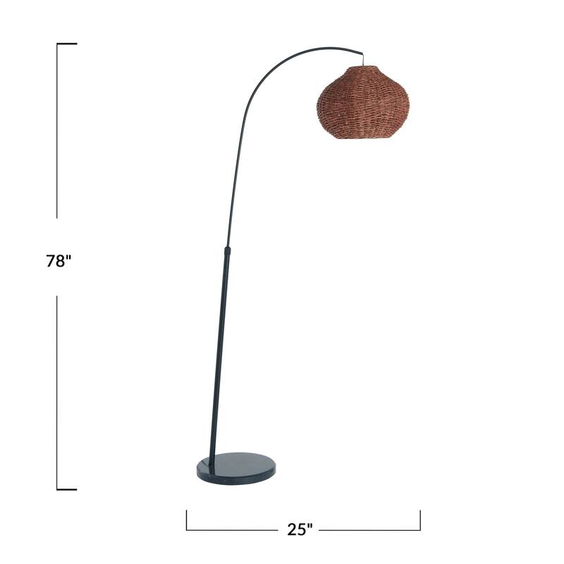 Floor Lamp with Marble Base and Rattan Shade