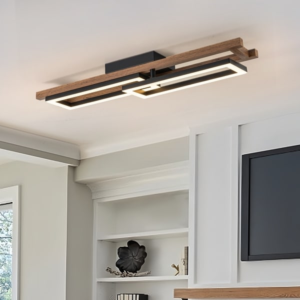 Integrated LED Rectangle Wood Semi Flush Mount Ceiling Light for Hallway Foyer On Sale Bed Bath Beyond 38102981