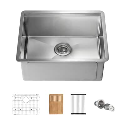 24" Handcrafted T-316 Stainless Steel Single Bowl Workstation Undermount Kitchen Sink
