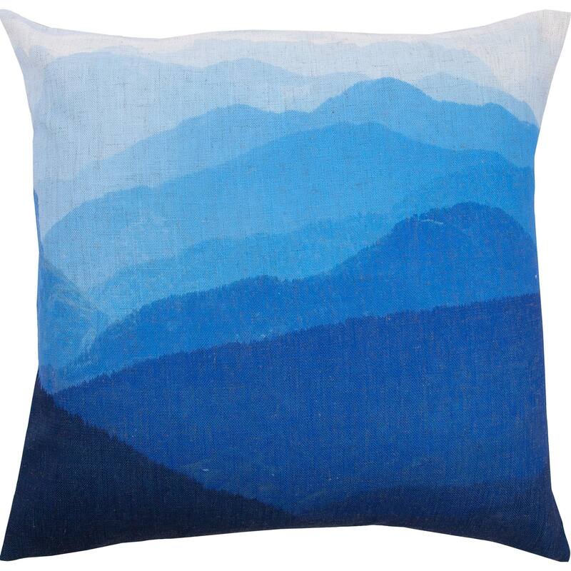20" Blue and White Layered Mountain Printed Square Throw Pillow
