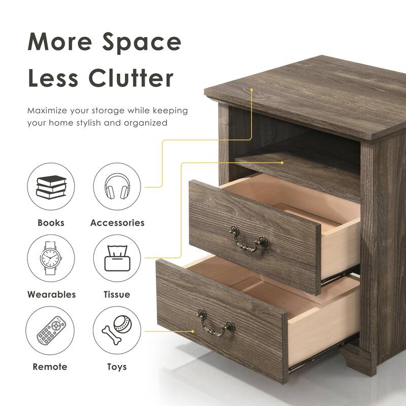 247 Shop At Home Marie 2-Drawer Nightstand with Open Storage Shelf