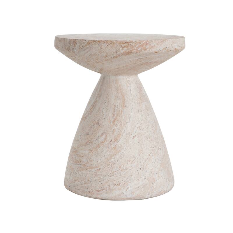 Outdoor Indoor Lightweight Concrete Side Table, Travertine Finish - 22.97