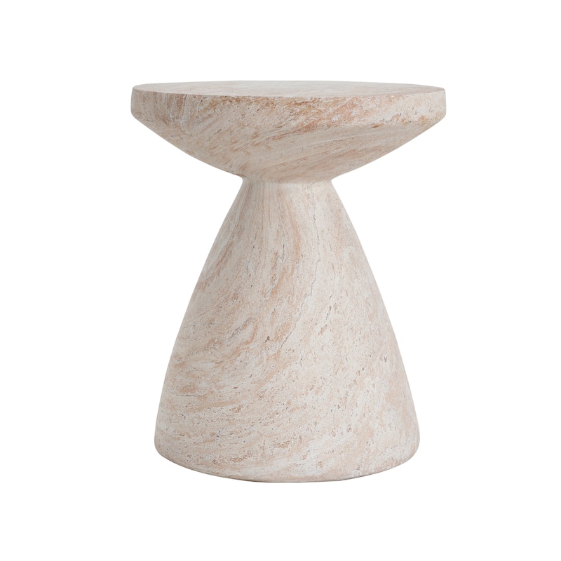 Roomfitters Outdoor Indoor Lightweight Side Table, Travertine Finish Accent Table for Patio, Garden, or Living Room