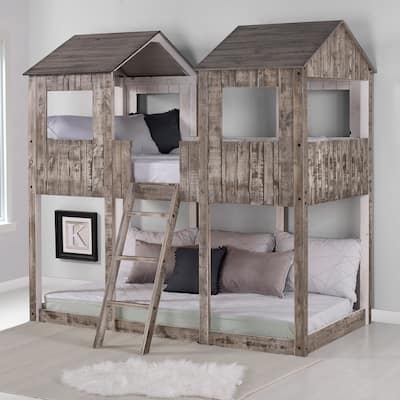 Rustic White Pine Twin over Twin Tower Bunk Bed