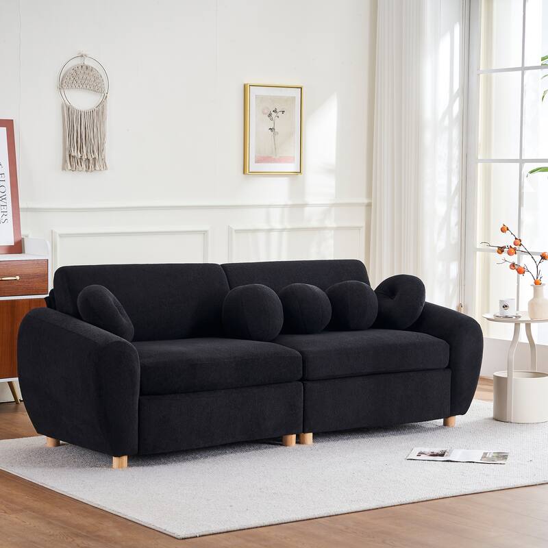Modern Tufted Chenille Loveseat, Futon Sectional Love Seat Couch, Upholstered Sofa with 2 Pillows & 3 Lumbar Pillows