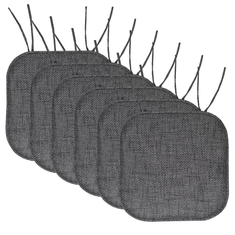 Sweet Home Collection Herringbone Stitch Memory Foam Non Slip Chair Cushion Pad with Ties 16" x 16" - Set of 6 - Black