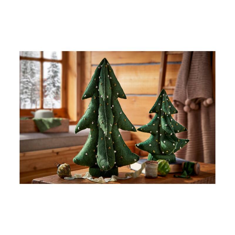 French Knot Wool Christmas Tree Decorations for Tabletop or Mantel Small 15 inch