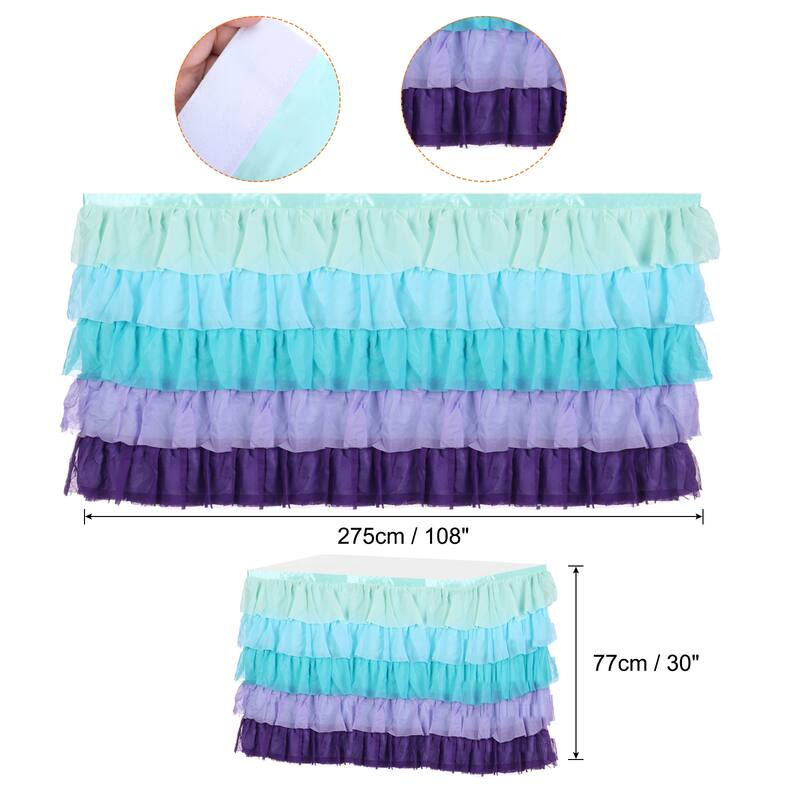 1Pcs Ruffle Table Skirt Tutu Tablecloth for Party Table Decoration - Blue-Purple - 9ft - Blue-Purple - 9ft