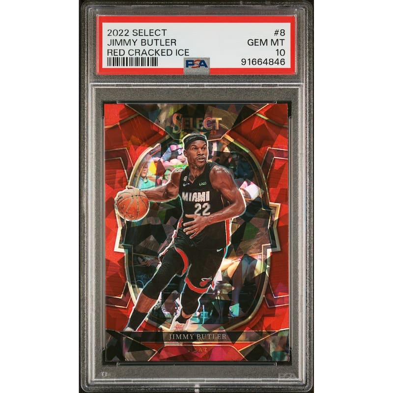 Jimmy Butler 2022 Panini Select Red Cracked Ice Basketball Card #8 Graded PSA 10 - 8'6" x 11'6"