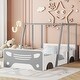 preview thumbnail 3 of 5, Grey Twin Size Pine Wood Car-shaped Bed with Roof, wheels, door Design, Montessori Inspired Bedroom
