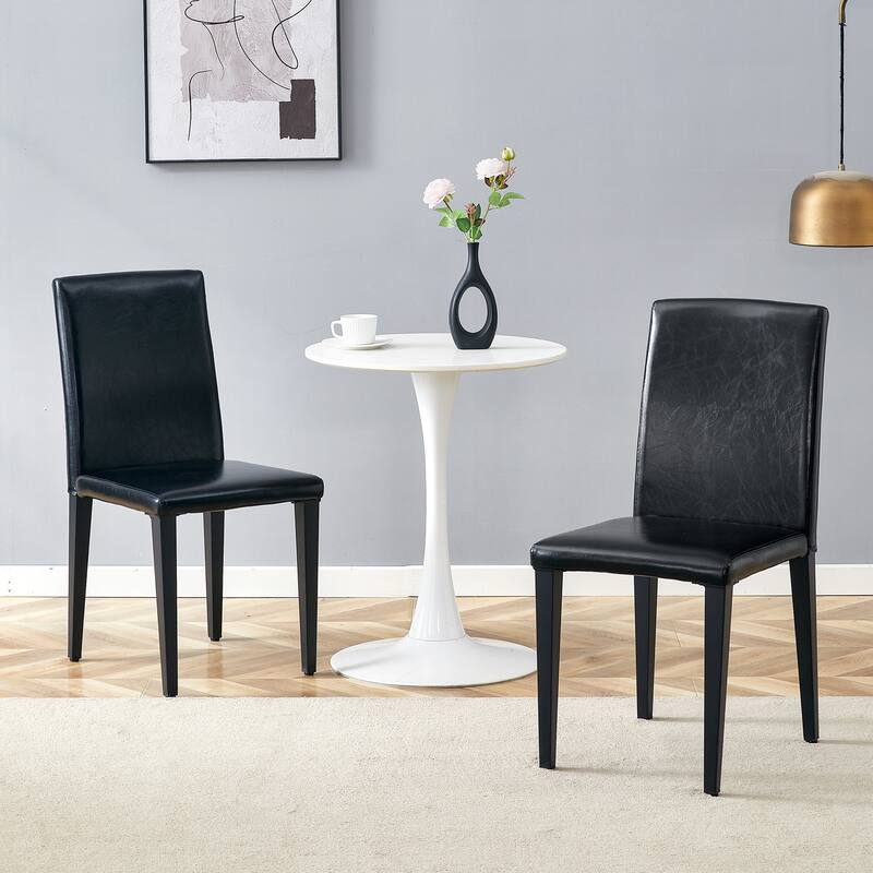 Leather Dining Chair Set of 2 High Back Armless Side Chair Soft Cushion Chair with Metal Legs for Living Room Kitchen