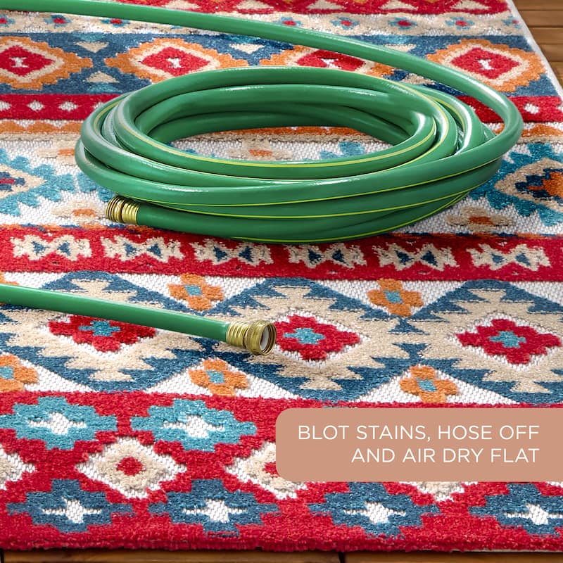 TOWN & COUNTRY EVERYDAY Dahlia Southwestern Stripe Indoor Outdoor Area Rug, UV Fade Resistant, High-Low Pile