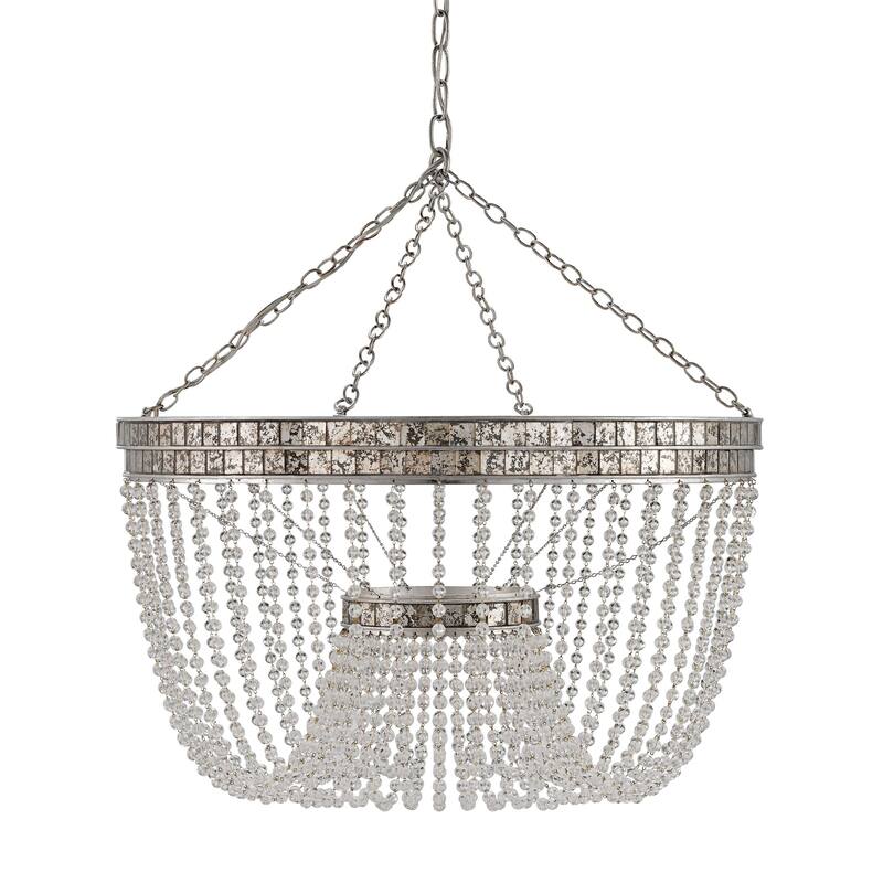 Currey & Company Highbrow Beaded Glass Chandelier - 24.25"h x 24"dia - 24.25"h x 24"dia - Contempory & Distressed Silver Leaf