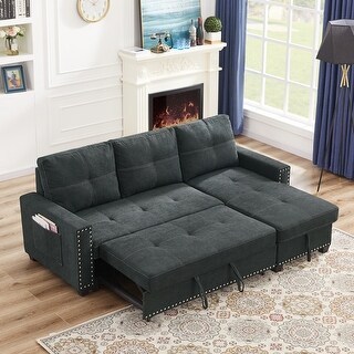 85" Sleeper Sofa Bed Reversible Sectional Couch with Storage Chaise and ...