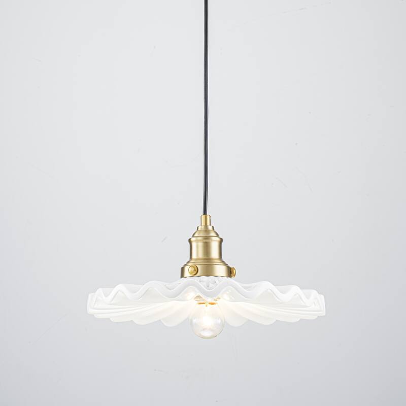 1-Light Modern Transitional Metal & Ceramic Pendant with Ruffled Wave-Edge Shade for Dining Room - 11.8" W x 5.5" H