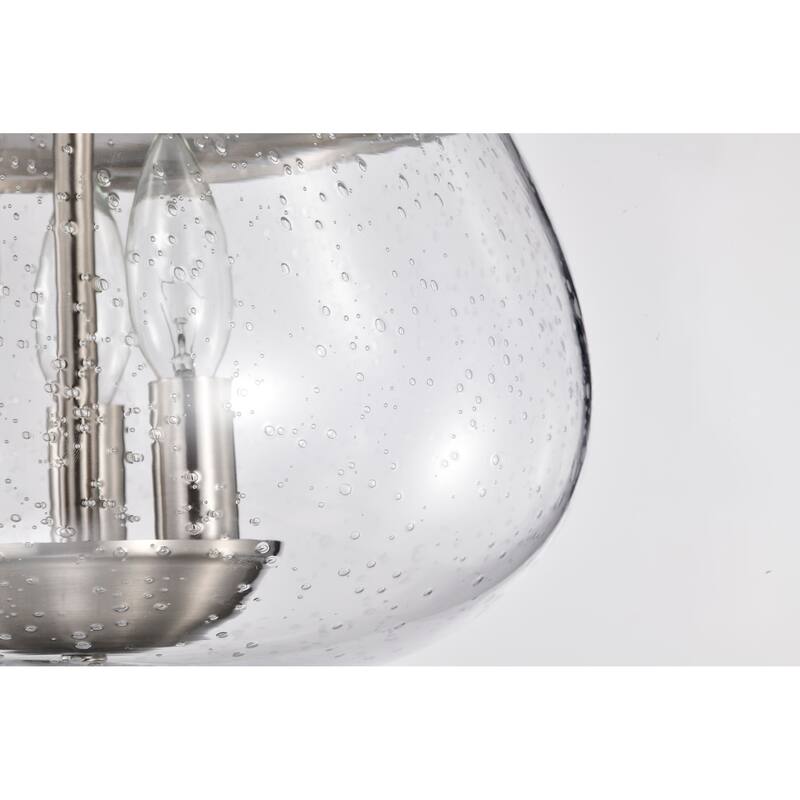 Boliver 3 Light Flush Mount - Brushed Nickel Finish - Clear Seeded Glass - Brushed Nickel