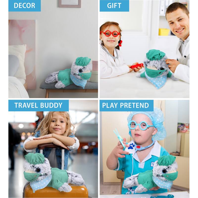 DolliBu Sea Lion Doctor Plush Toy with Cute Scrub Uniform & Cap Outfit - 8 inches