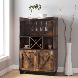 Furniture of America  Keya Farmhouse Wine Cabinet Buffet (Distressed Brown)