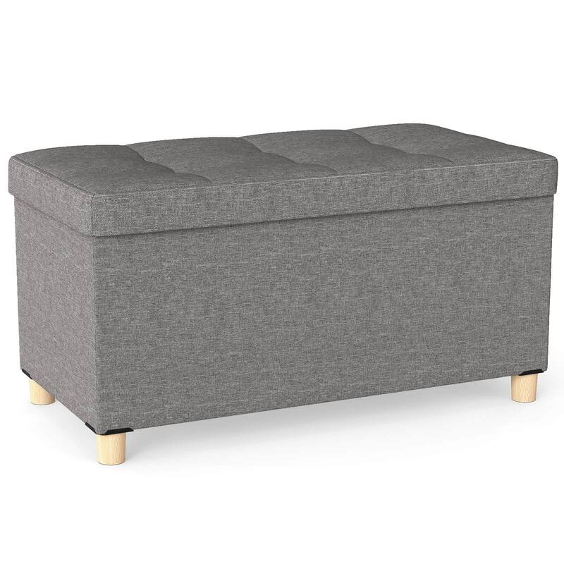 Costway 1/2 PCS 30” Storage Ottoman Bench with Tray Rubber Wood Legs - 1 PCS