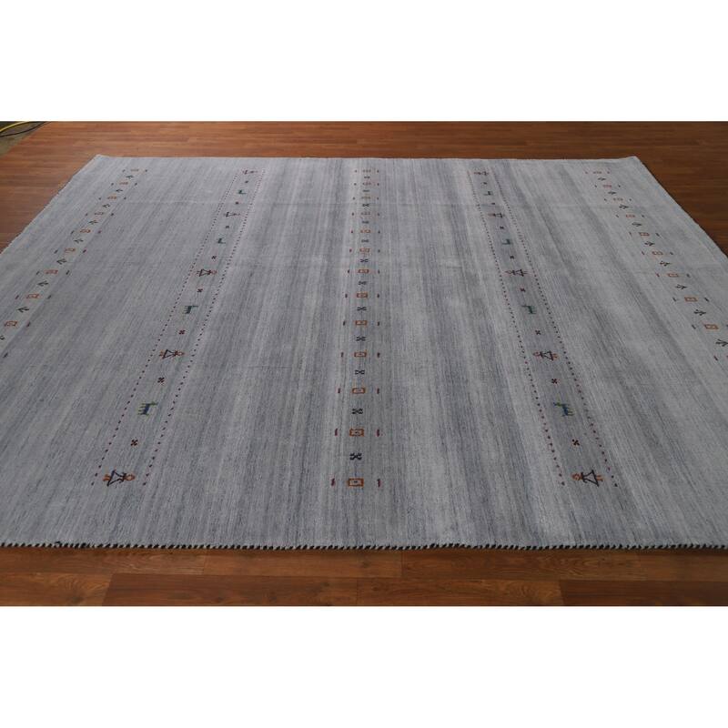Hand Knotted Oriental 100% Wool Carpet Tribal Animal Pictorial Greys & Charcoal Gabbeh Area Rug - 9' 9'' X 8' 2''