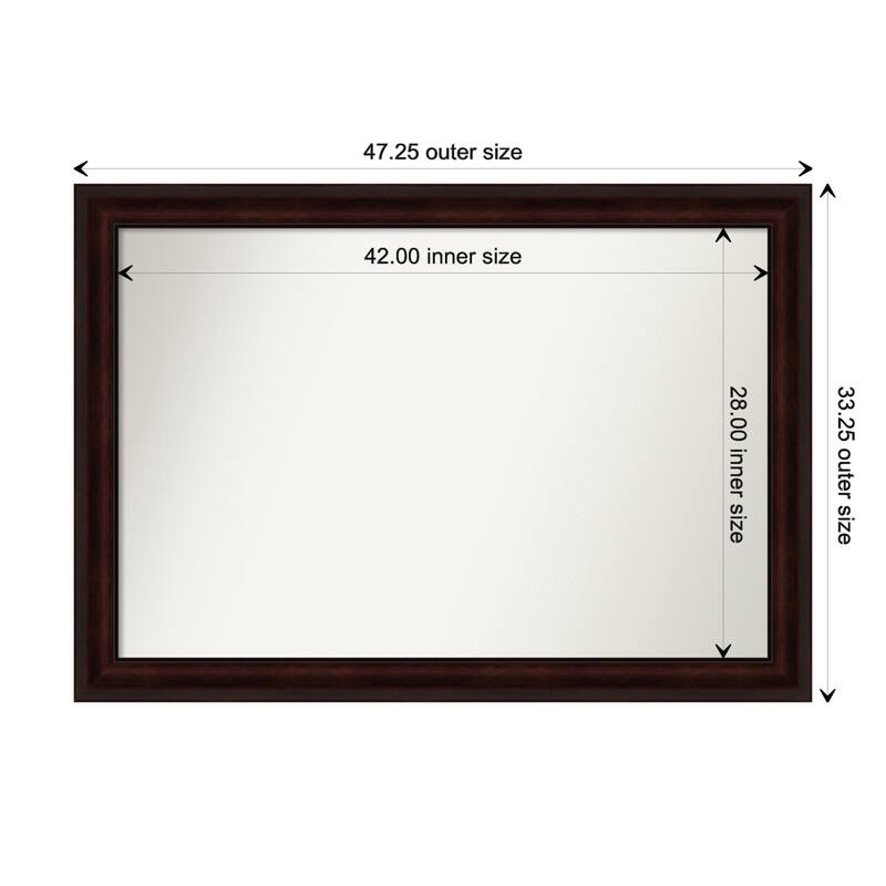 Coffee Bean Brown Framed Non-Beveled Custom Wall Mirror, Bathroom Vanity Mirror - Outer Size: 47.25 x 33.25