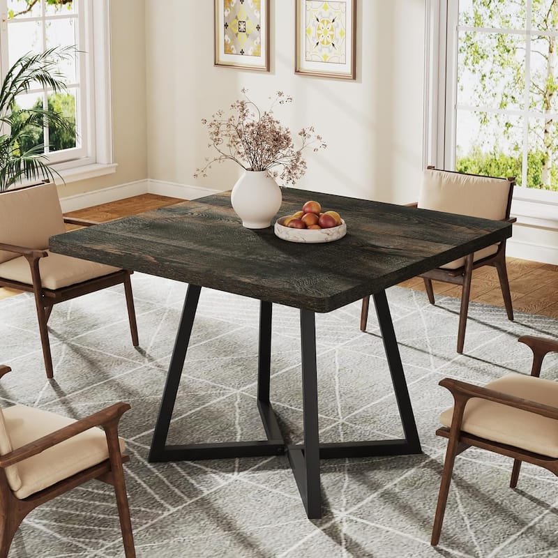 31.5 Inches Industrial Square Dinner Table with Metal Base for Dining Room, Small Space, Apartment