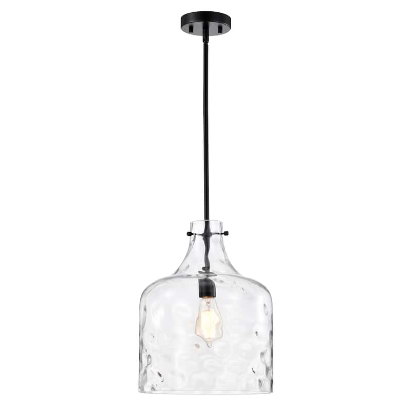 Daelan Clear Dimpled Glass Single Light Pendant Light - 12in - Matte-Black