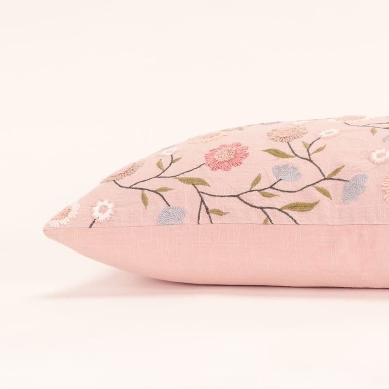 Rizzy Home Light Pink/Blue/Green/White Floral Throw Pillow