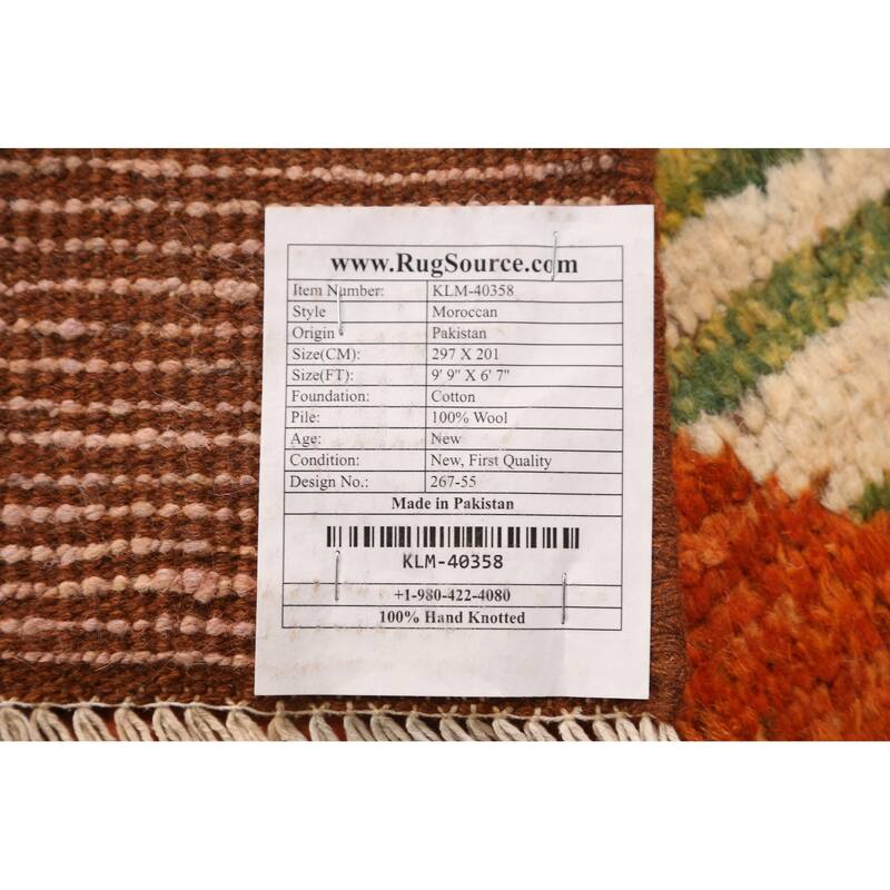 Orange Moroccan Area Rug Hand-Knotted Oriental Wool Carpet - 6'7" x 9'9"