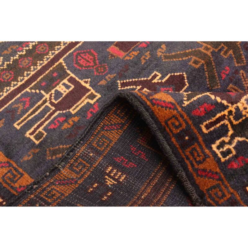 ECARPETGALLERY Hand-knotted Rare War Dark Navy Wool Rug - 3'3 x 4'9