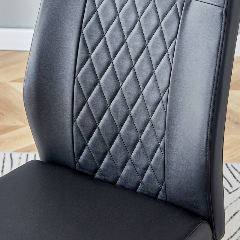 Leather Dining Chair Set of 6 Office Chair with C-Shaped Metal Legs