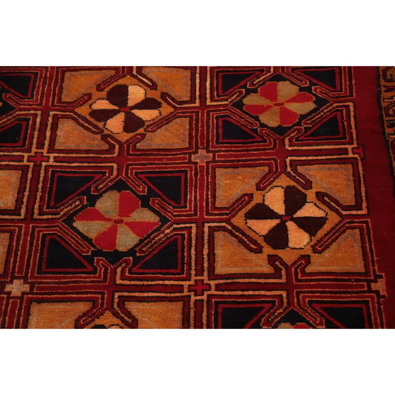 Hand Knotted Oriental 100% Wool Carpet Traditional Geometric Oranges & Rust Ardebil Runner Rug - 10' 2'' X 4' 4''