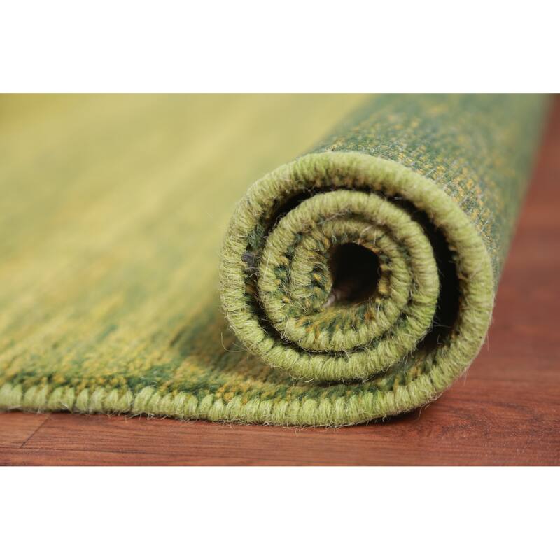 Green Yellow Modern Gabbeh Oriental Rug Hand-Knotted Wool Carpet - 3'4" x 4'9"