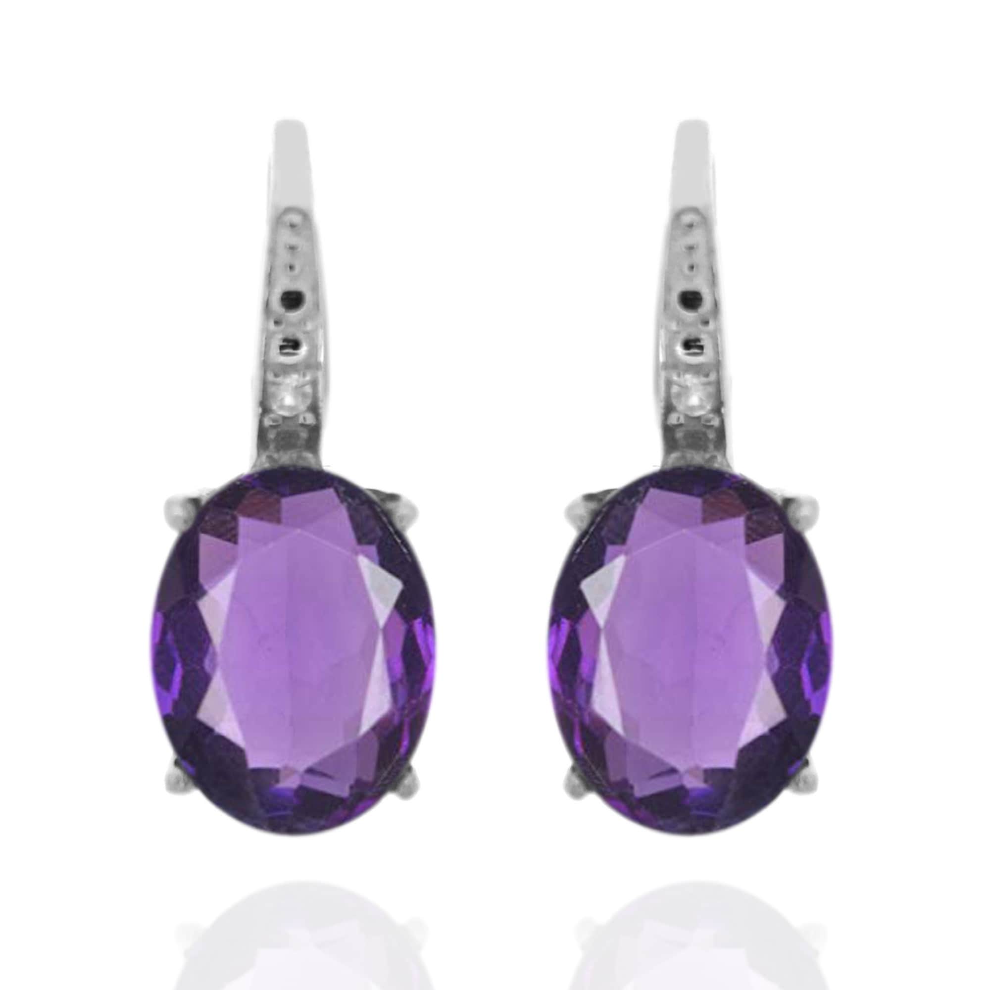 Pinctore 925 Sterling Silver Brazilian Amethyst and Diamond Earrings